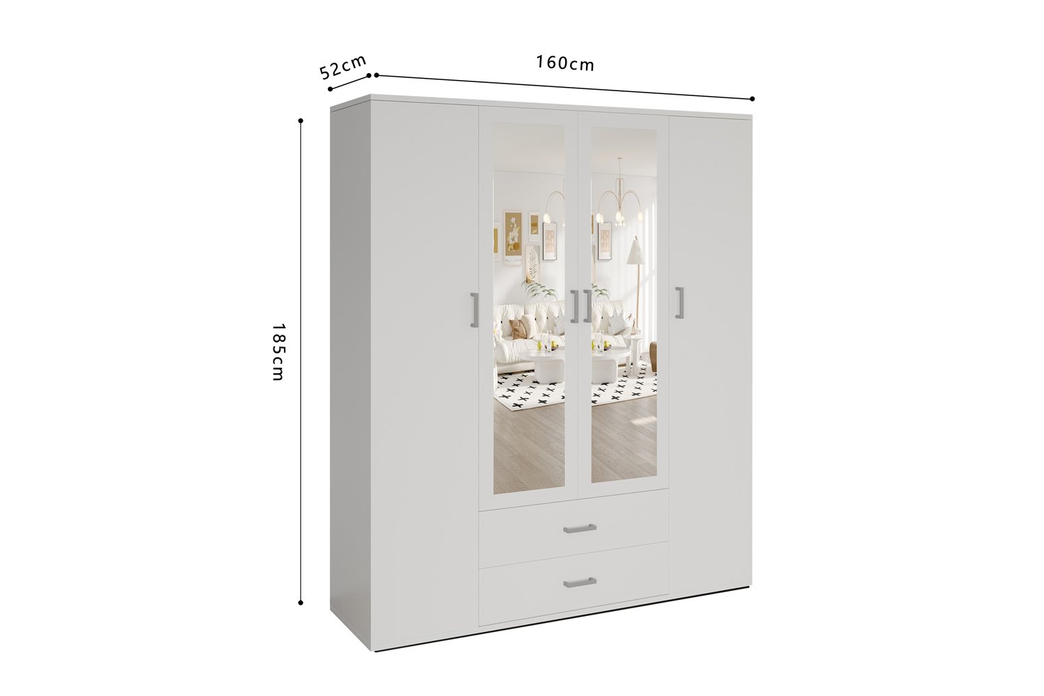 Armoire 'Marc' 4 portes avec 2 miroirs Blanc - Image 8
