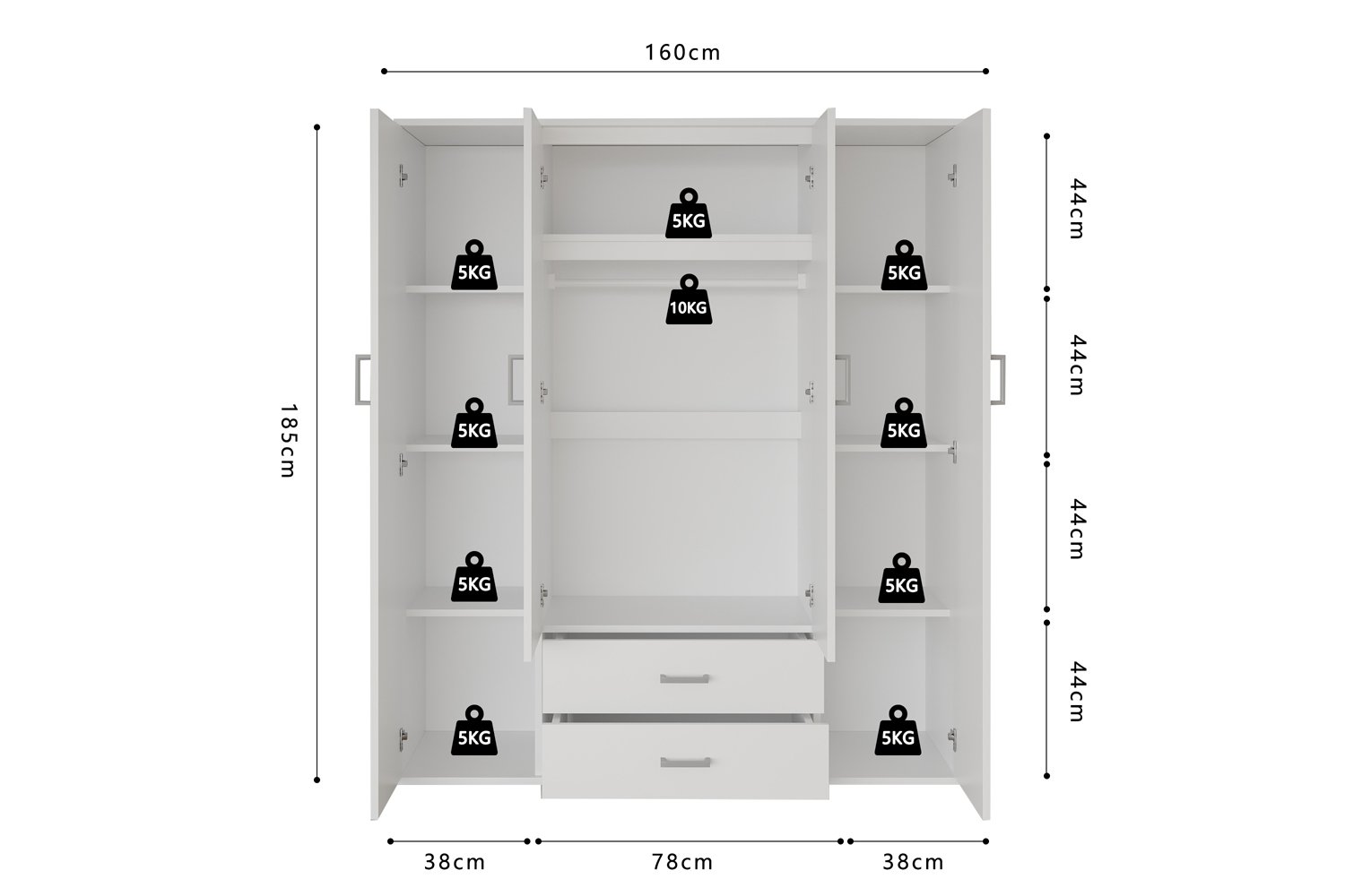 Armoire 'Marc' 4 portes avec 2 miroirs Blanc - Image 9
