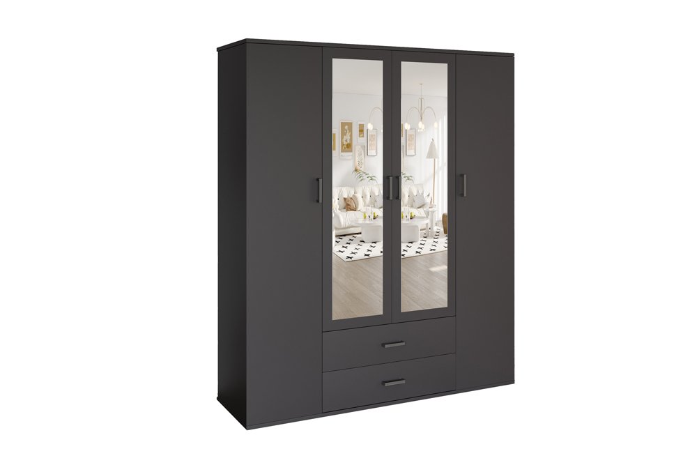 Armoire 'Marc' 4 portes avec 2 miroirs Gris foncé - Image 2