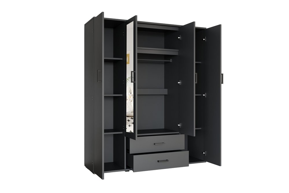 Armoire 'Marc' 4 portes avec 2 miroirs Gris foncé - Image 3