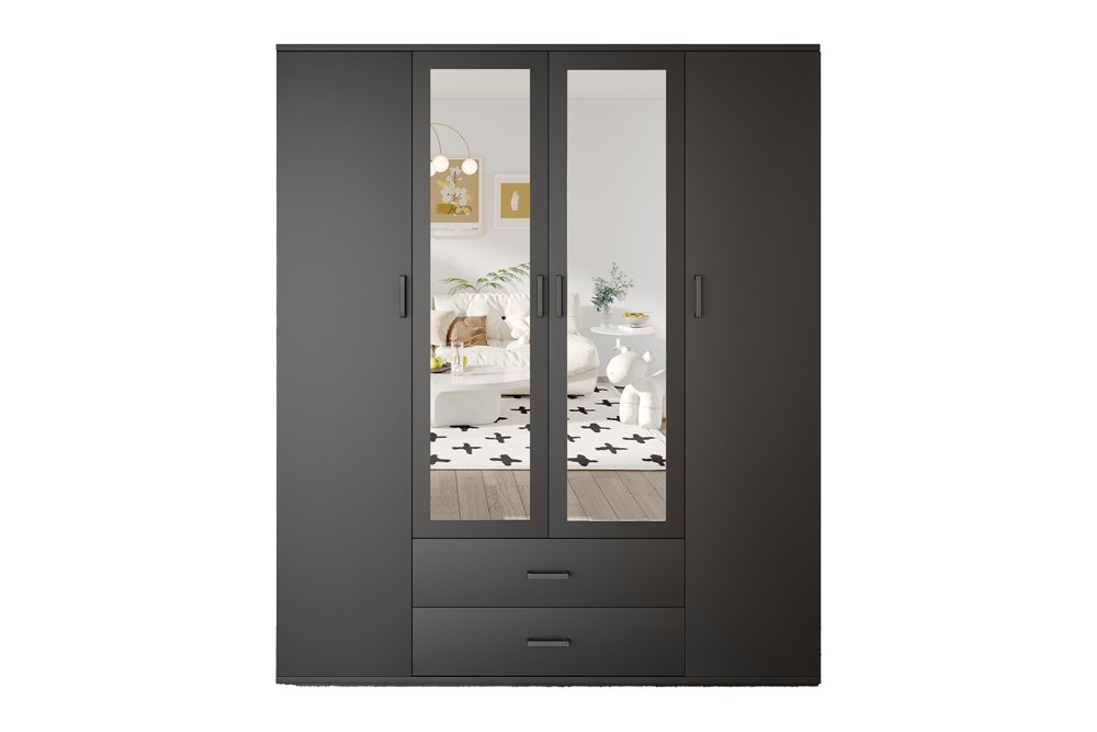 Armoire 'Marc' 4 portes avec 2 miroirs Gris foncé - Image 4