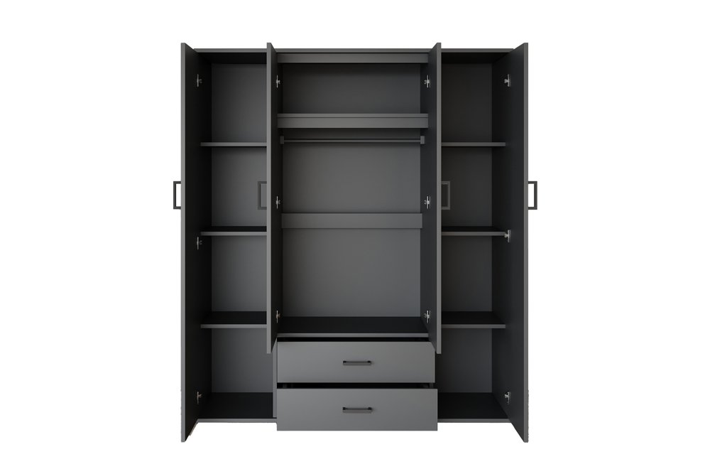 Armoire 'Marc' 4 portes avec 2 miroirs Gris foncé - Image 5