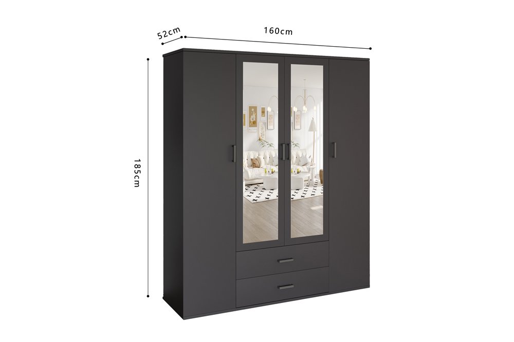 Armoire 'Marc' 4 portes avec 2 miroirs Gris foncé - Image 8