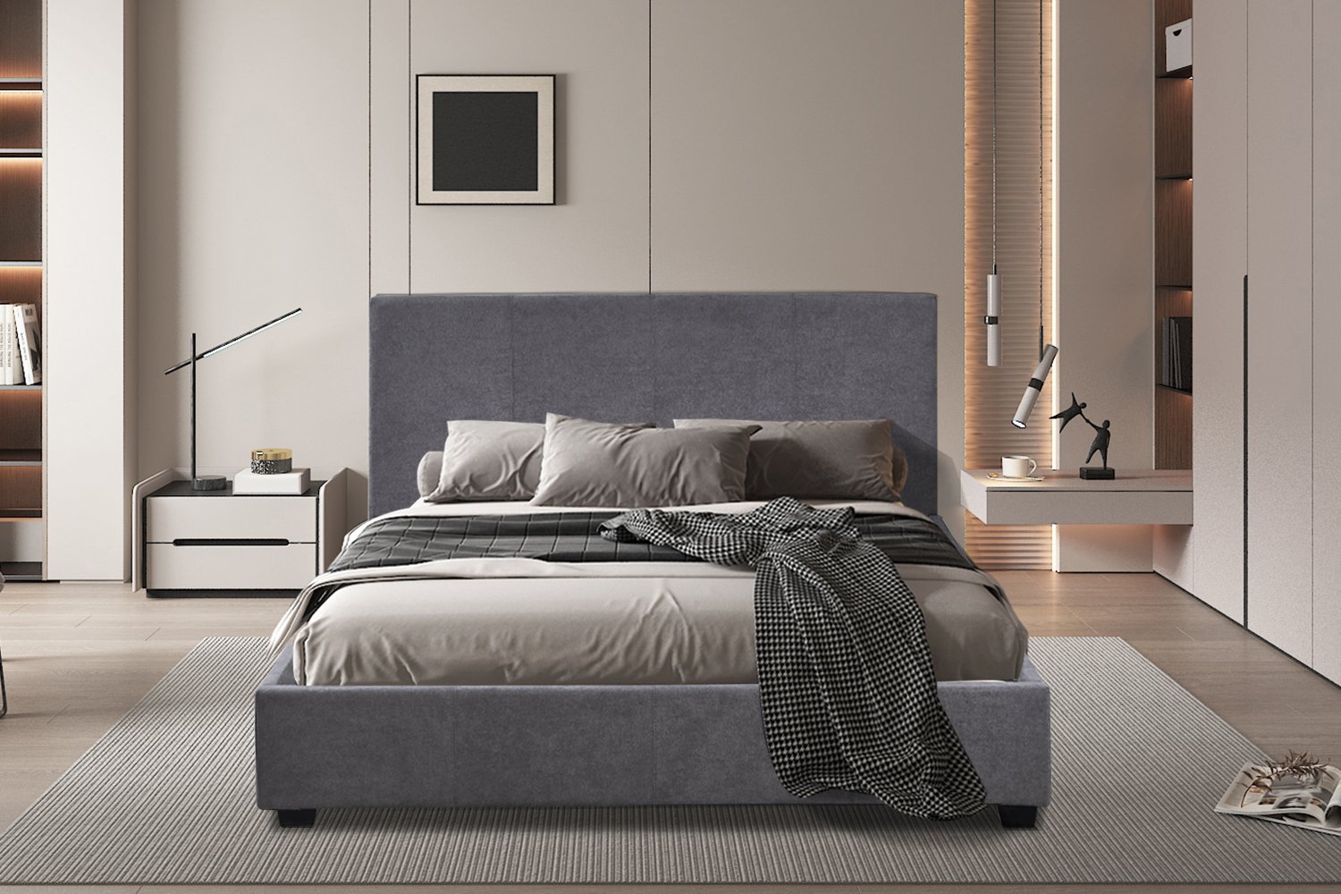 Lit ‘Roma’ 140×200 avec sommier Tissu Gris