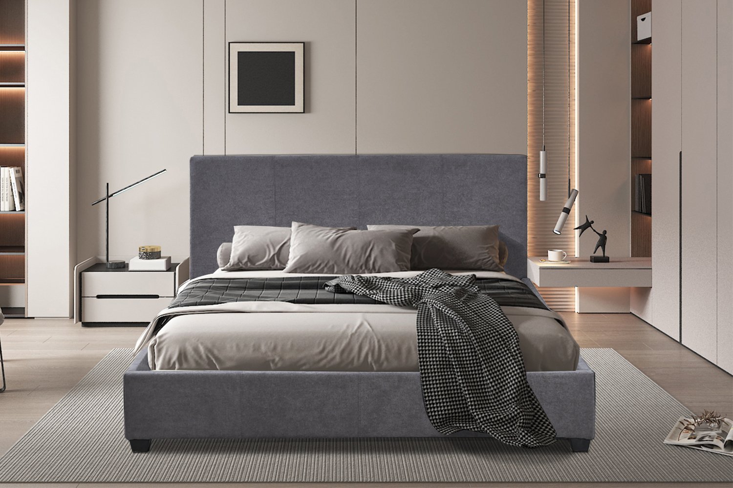 Lit ‘Roma’ 160×200 avec sommier Tissu Gris