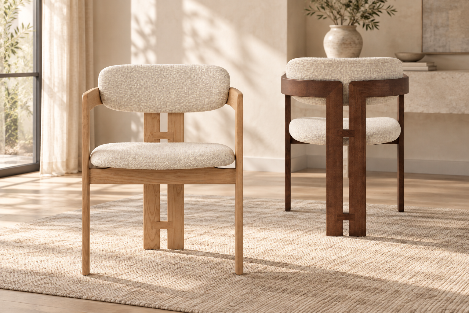 Chaise 'Camille' Frêne Naturel Tissu Beige - Image 2