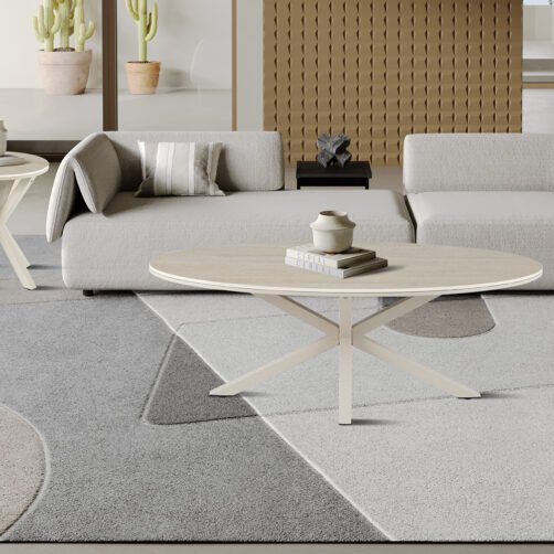 Table basse 'Noa' 130x70cm Ovale Danoise Baroque Beige - Pied gris