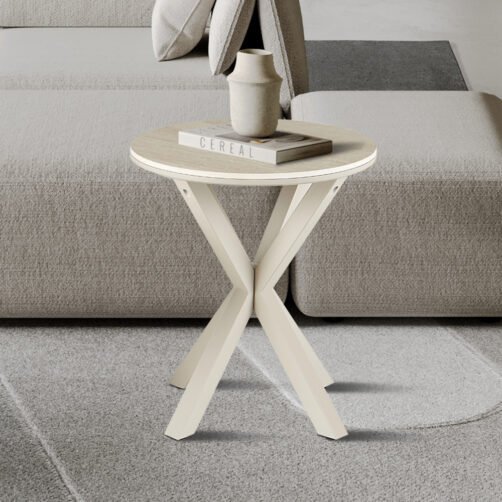 Table basse 'Noa' 50cm Rond Baroque Beige - Pied gris