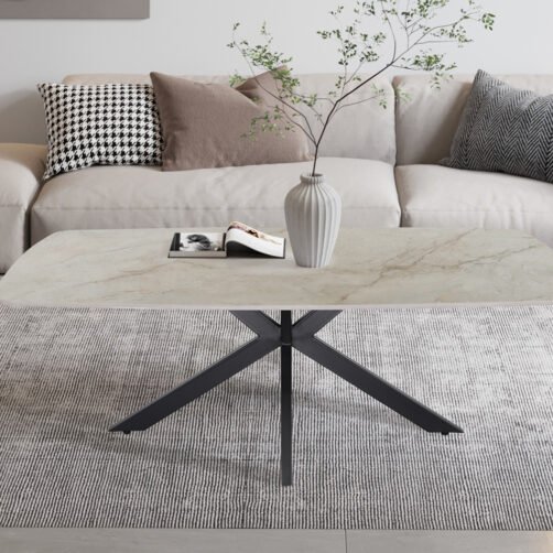 Table basse 'Apollo' 130 cm Ovale Danoise Pierre Brillant Taj Mahal Beige