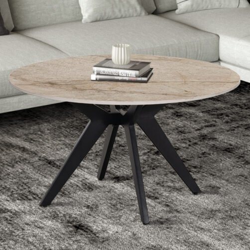 Table basse 'Apollo' 80cm Ronde Pierre Brillante Taj Mahal Beige