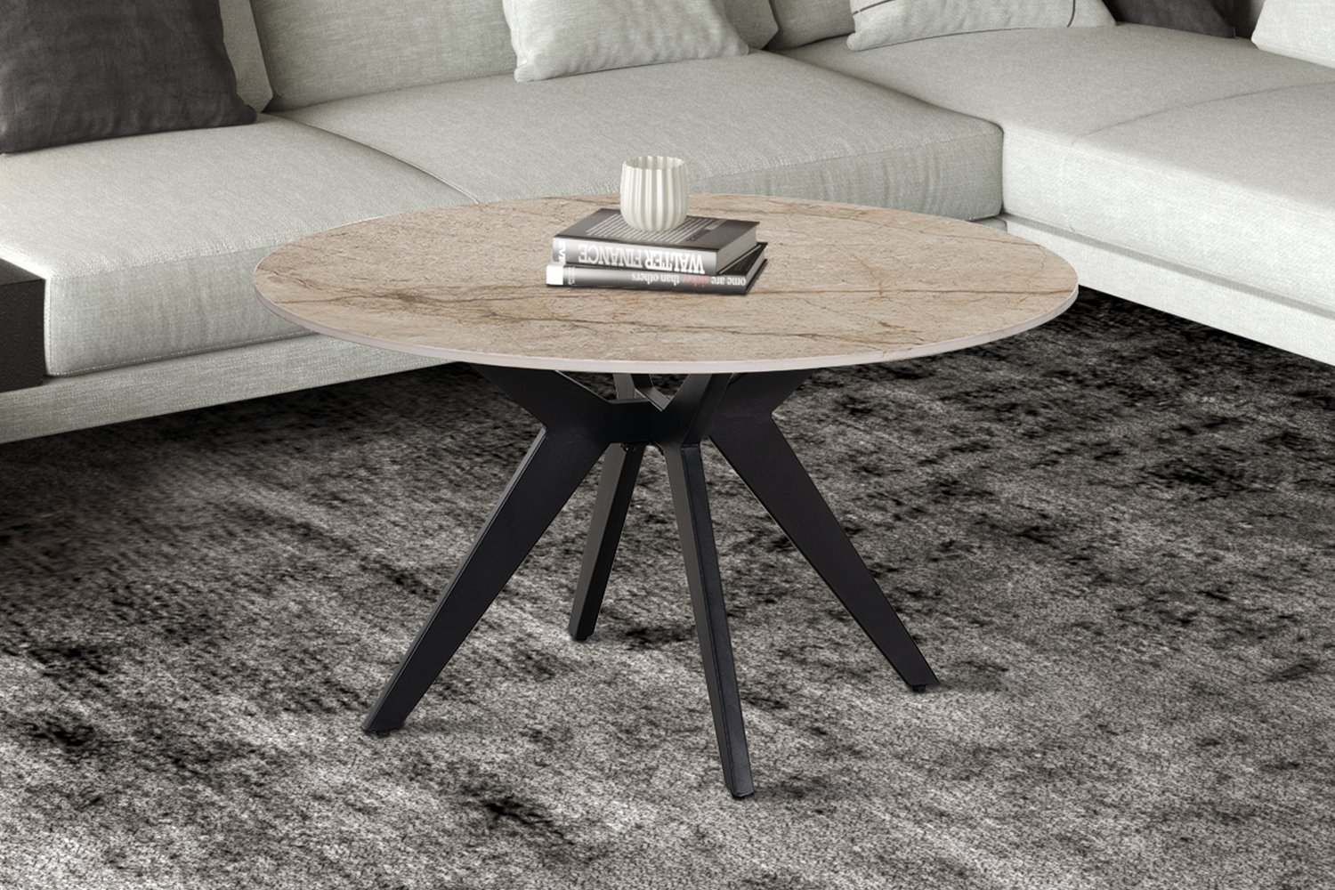 Table basse 'Apollo' 80cm Ronde Pierre Brillante Taj Mahal Beige