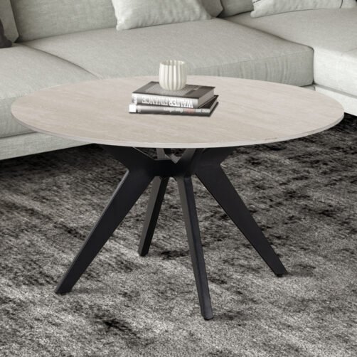Table basse 'Apollo' 80cm Ronde Pierre Baroque Gris