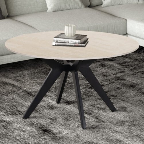 Table basse 'Apollo' 80cm Ronde Pierre Baroque Beige