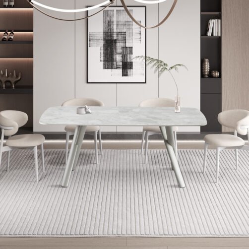 Table 'Orion' 160x90 cm Rectangulaire Pierre Beige - Pied Beige