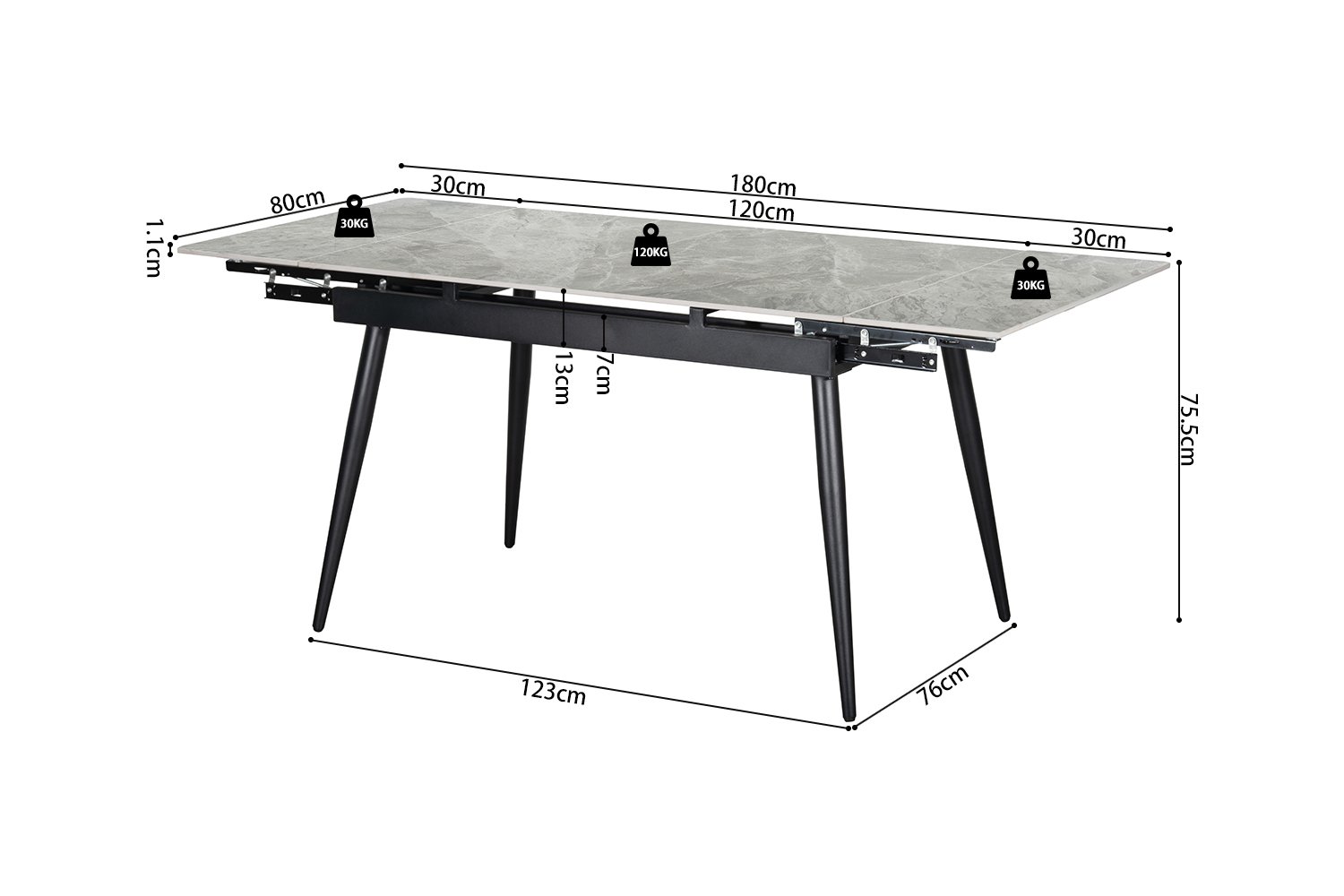 Table extensible 'Hero' 120-180 cm Pierre Brillante Italian Gris - Image 11