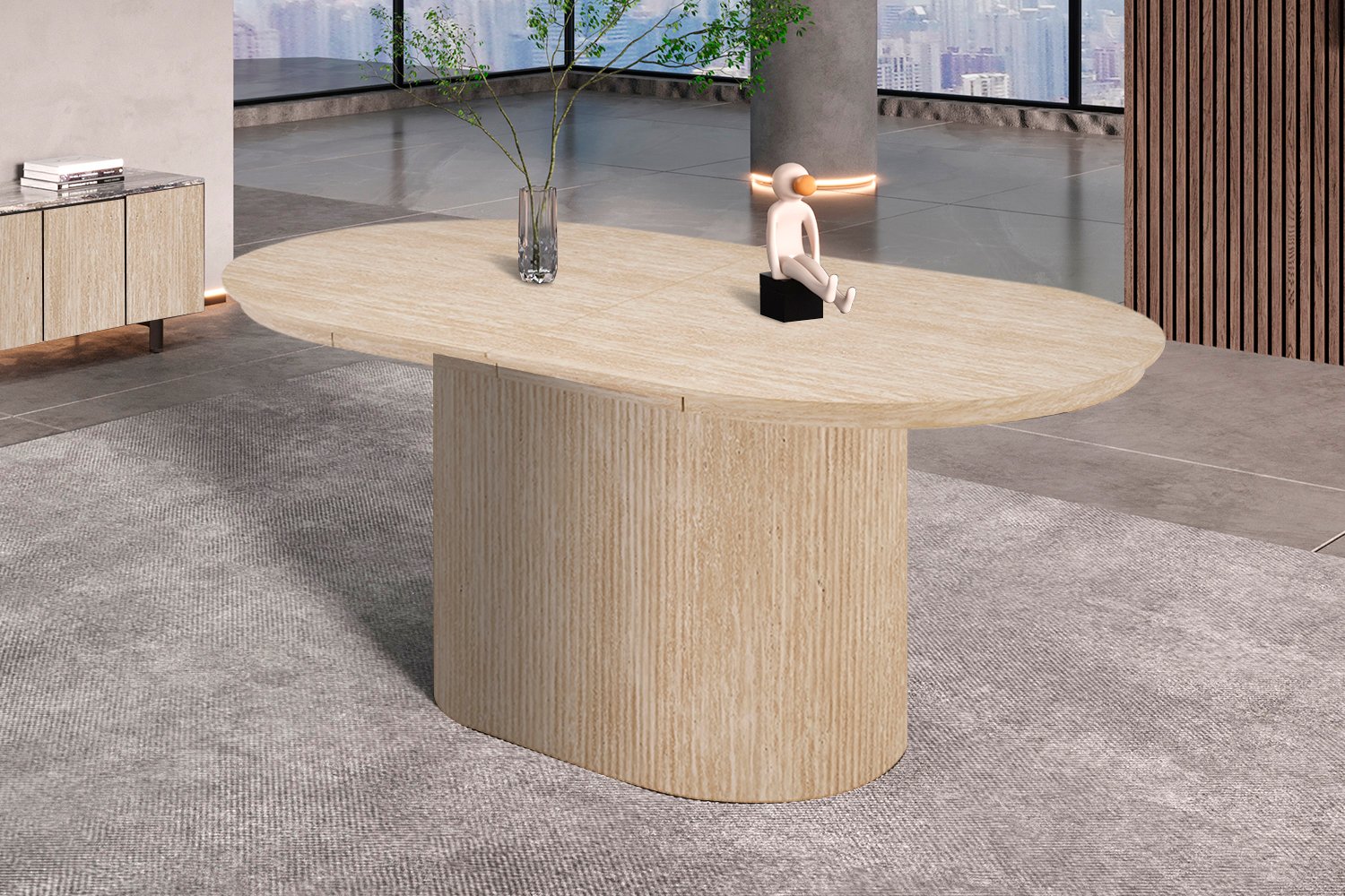 Table extensible 'Lagos' 180-220 cm Ovale Décor travertin beige - Image 2
