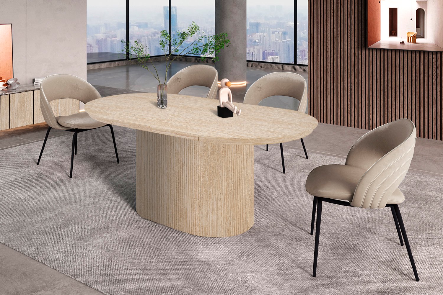 Table extensible 'Lagos' 180-220 cm Ovale Décor travertin beige - Image 3