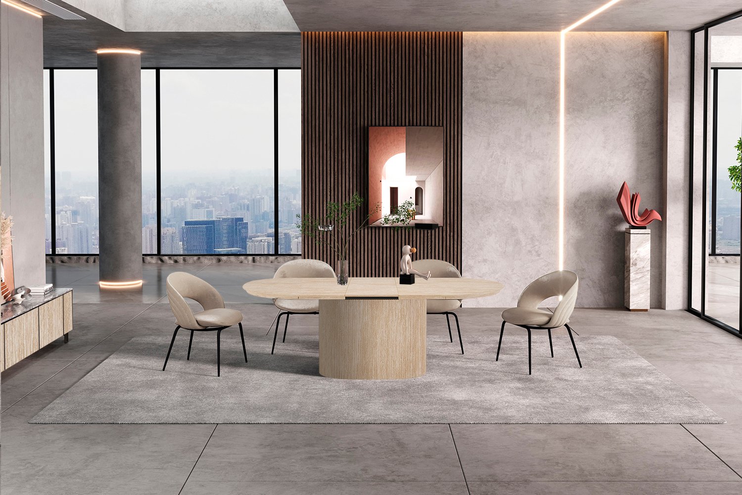 Table extensible 'Lagos' 180-220 cm Ovale Décor travertin beige - Image 5