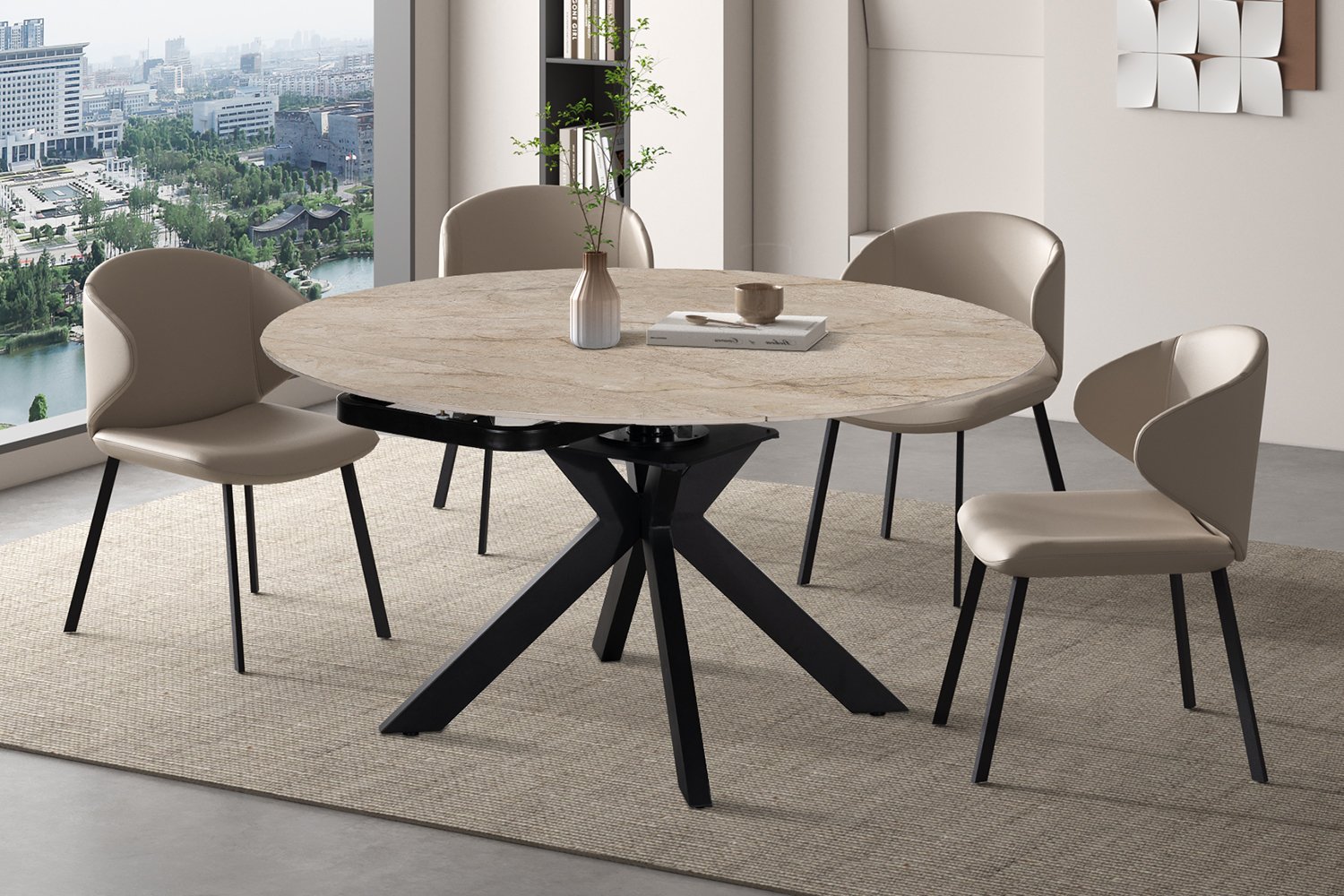 Table extensible 'Athena' Ronde 140-140x90 cm Pierre Taj Mahal Beige - Image 3