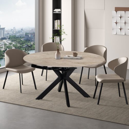 Table extensible 'Athena' Ronde 140-140x90 cm Pierre Taj Mahal Beige