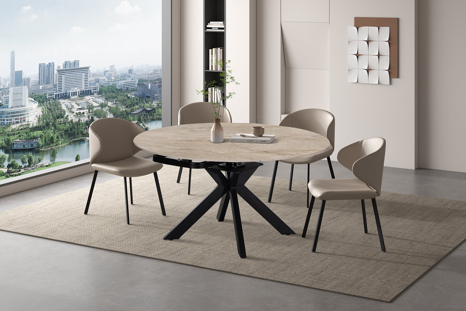 Table extensible 'Athena' Ronde 140-140x90 cm Pierre Taj Mahal Beige