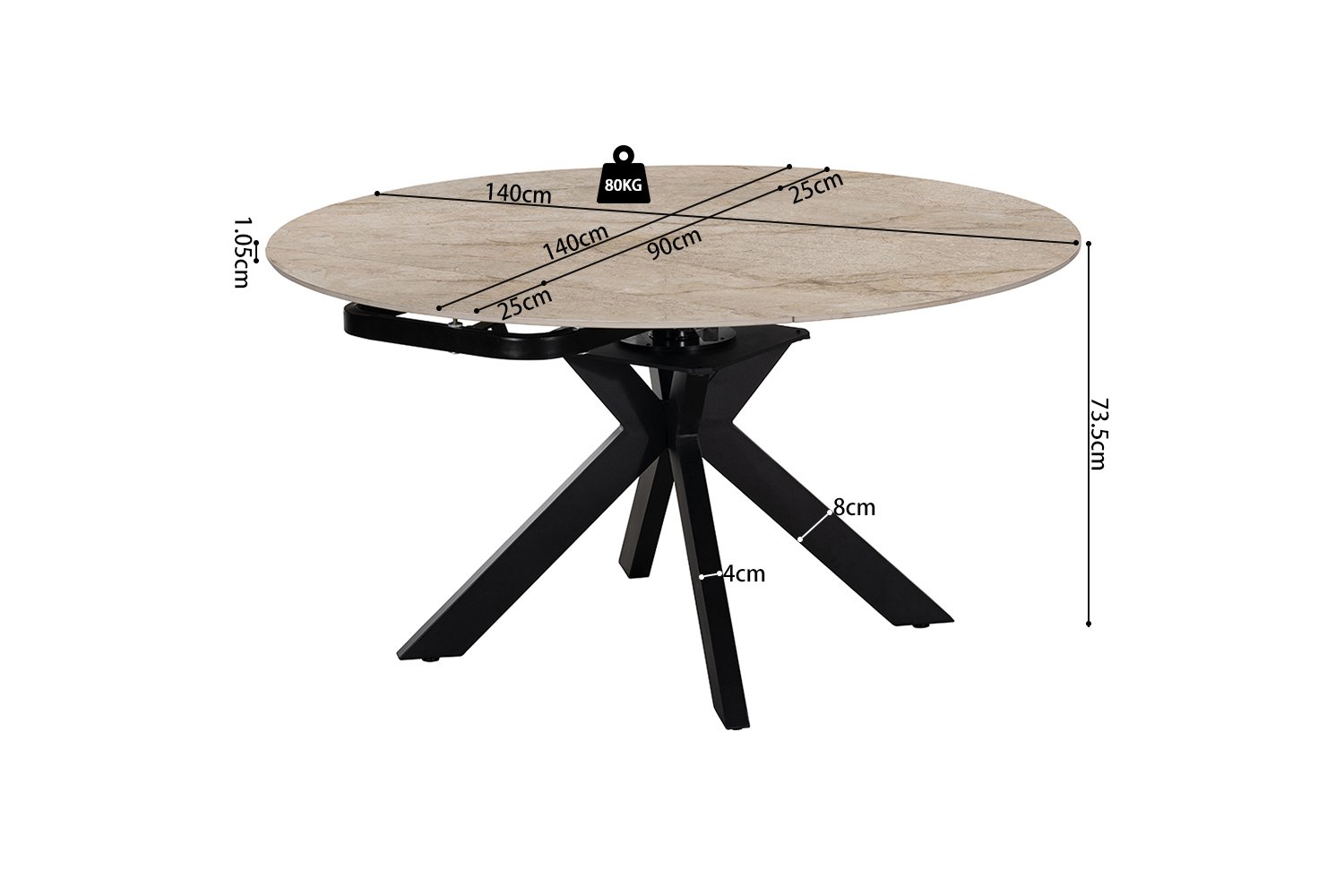 Table extensible 'Athena' Ronde 140-140x90 cm Pierre Taj Mahal Beige - Image 9