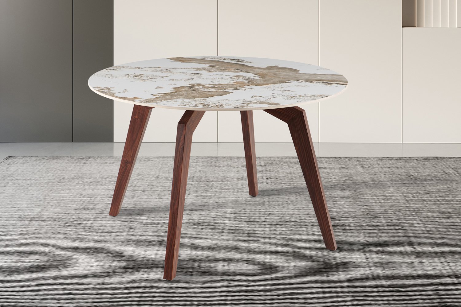 Table 'Alma' 120 cm Rond Pierre Brillante Pandora - Pied noyer - Image 3