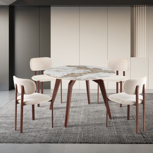 Table 'Alma' 120 cm Rond Pierre Brillante Pandora - Pied noyer