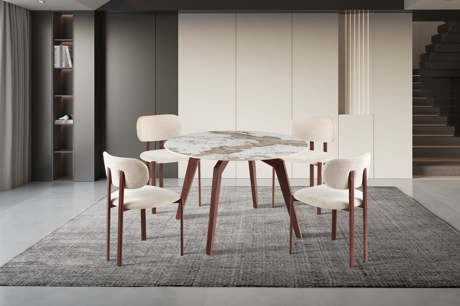 Table 'Alma' 120 cm Rond Pierre Brillante Pandora - Pied noyer