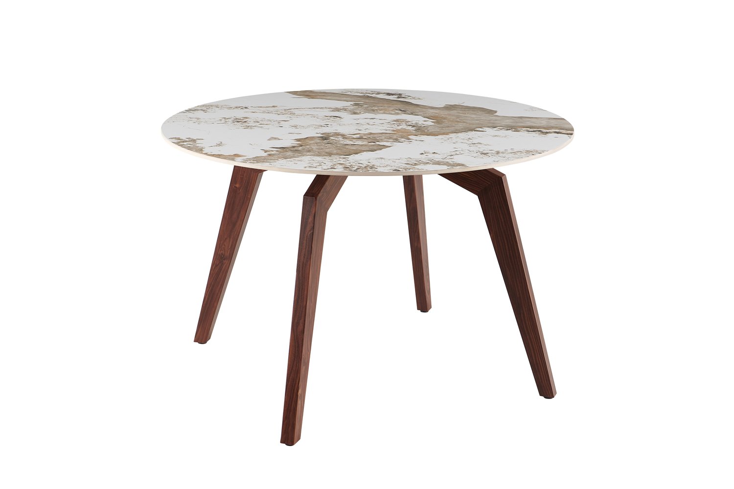 Table 'Alma' 120 cm Rond Pierre Brillante Pandora - Pied noyer - Image 4