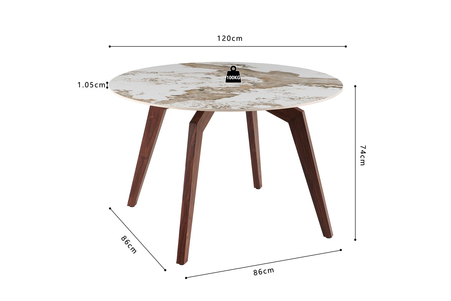 Table 'Alma' 120 cm Rond Pierre Brillante Pandora - Pied noyer - Image 7