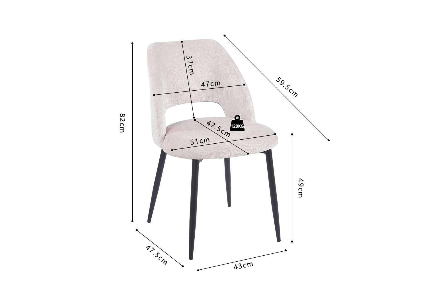 Chaise 'Arlo' Tissu Perfect Harmony Ecru - Image 7