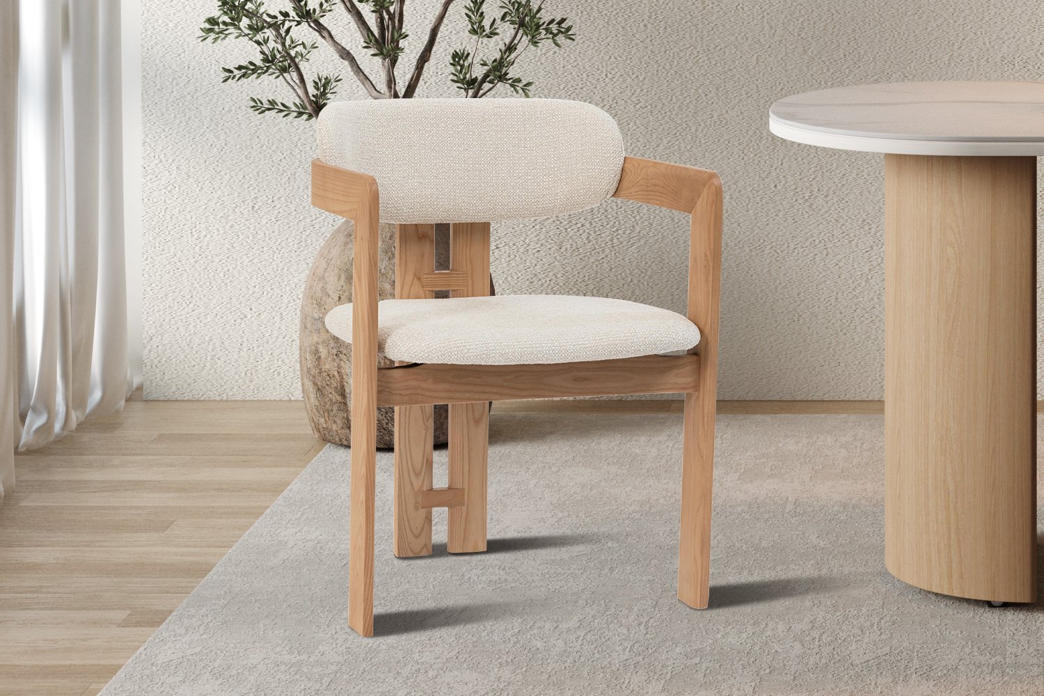 Chaise 'Camille' Frêne Naturel Tissu Beige
