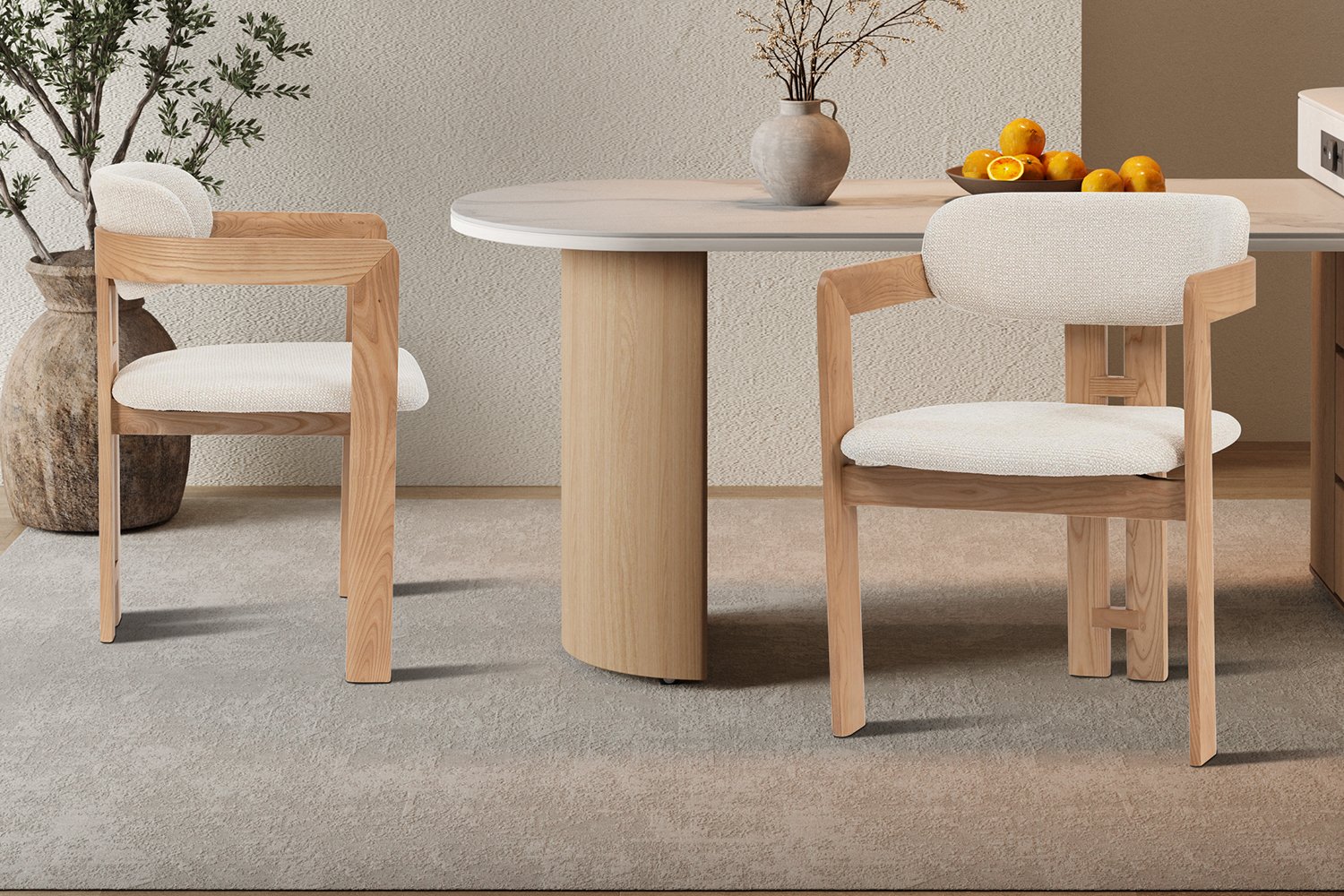Chaise 'Camille' Frêne Naturel Tissu Beige - Image 3