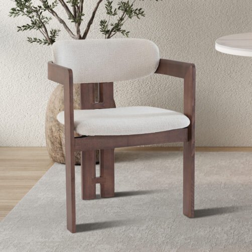 Chaise 'Camille' Frêne Noyer Tissu Beige