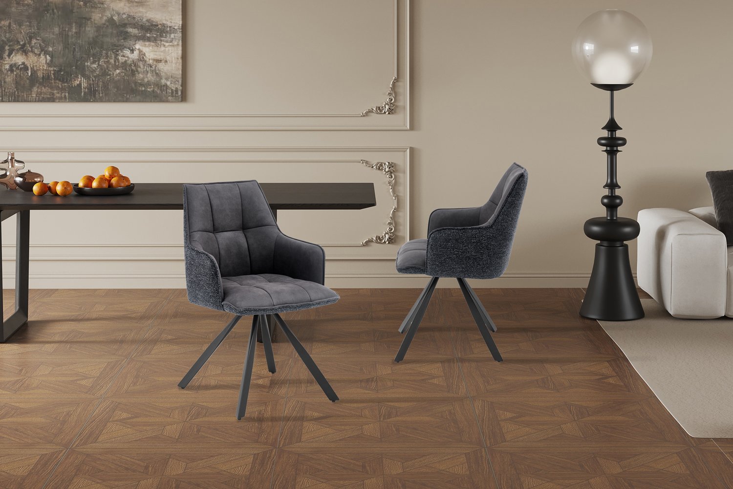 Chaise 'Solenne' Pivotante en tissu noir - Image 3