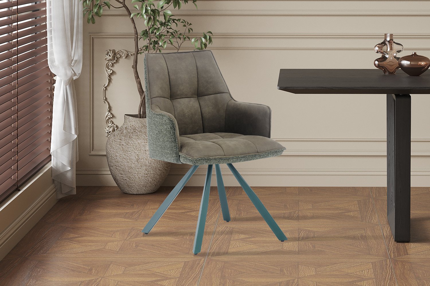 Chaise 'Solenne' Pivotante en tissu vert