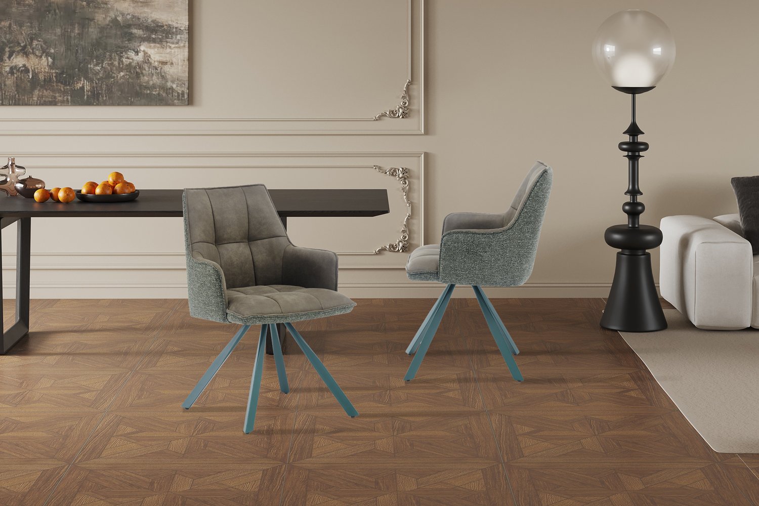 Chaise 'Solenne' Pivotante en tissu vert - Image 3