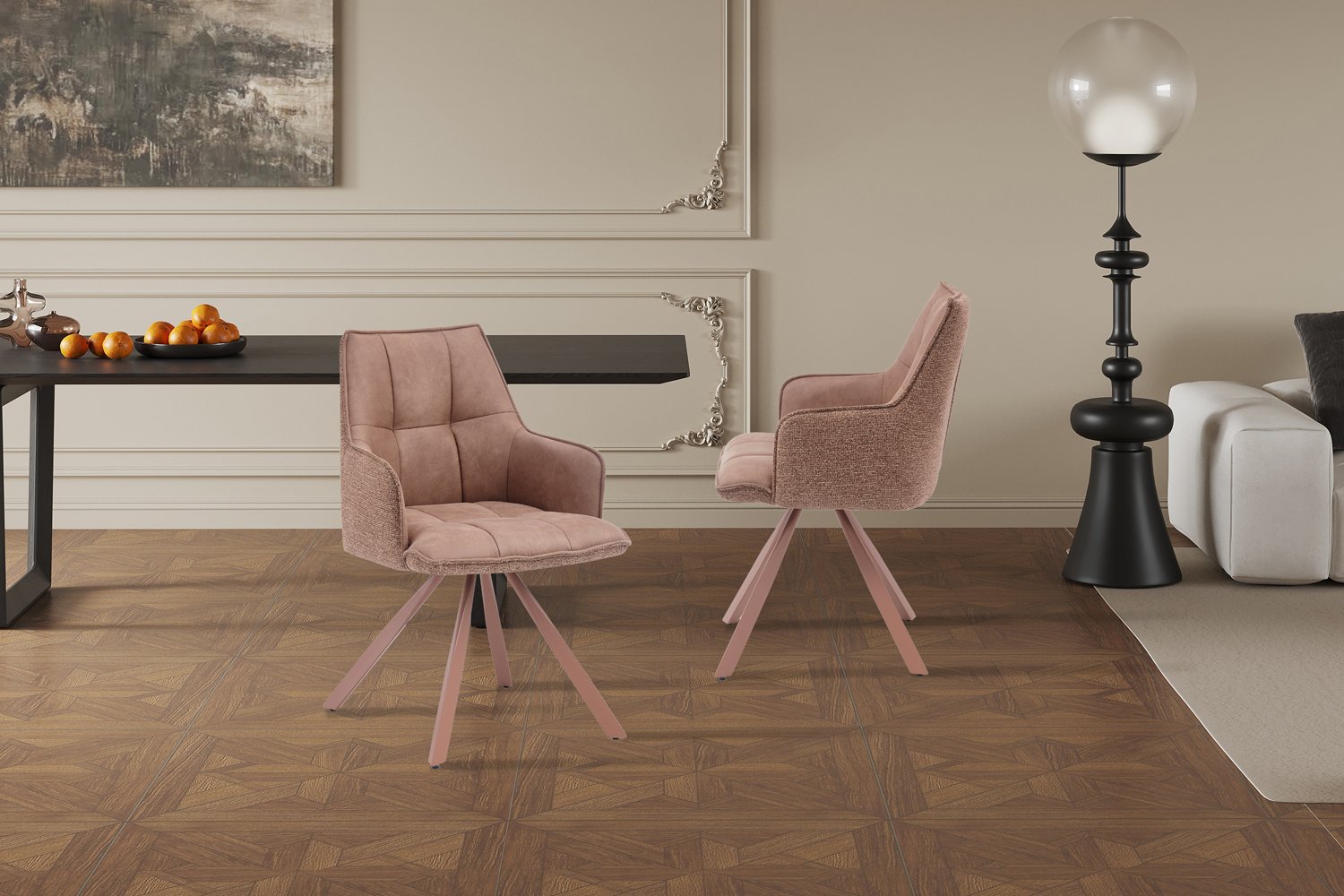 Chaise 'Solenne' Pivotante en tissu rose - Image 3