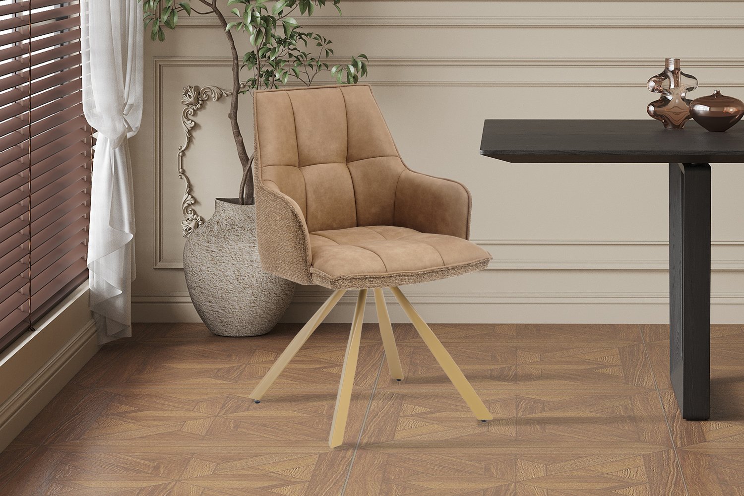 Chaise 'Solenne' Pivotante en tissu jaune
