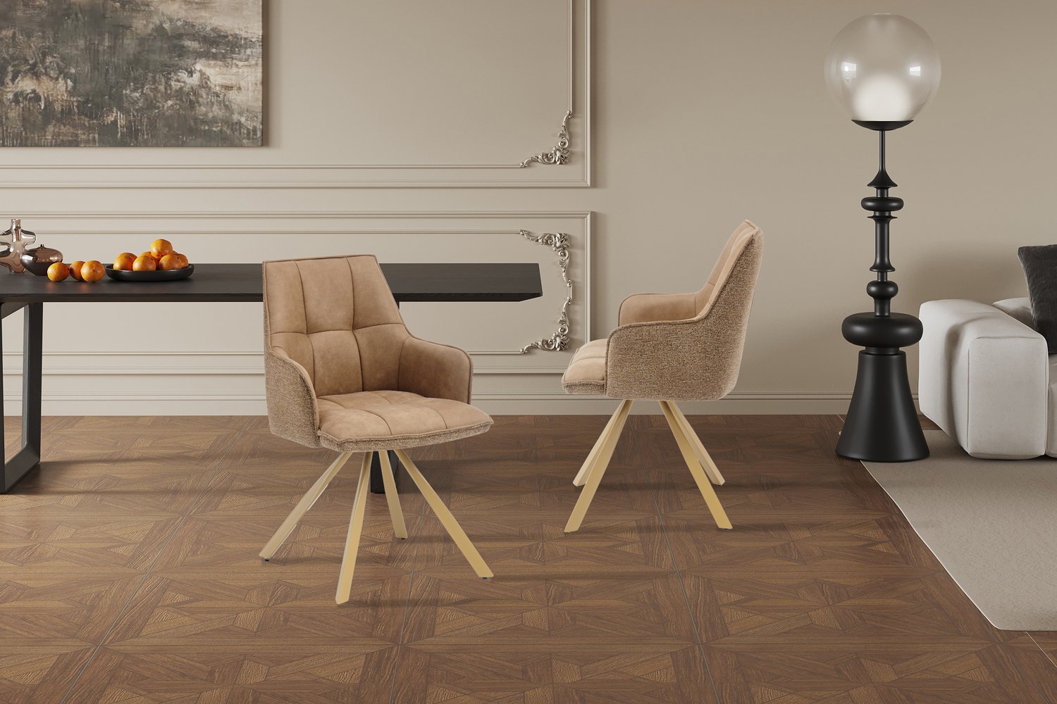 Chaise 'Solenne' Pivotante en tissu jaune - Image 3