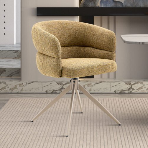 Chaise 'Leonie' Pivotante en tissu jaune - Pied Beige