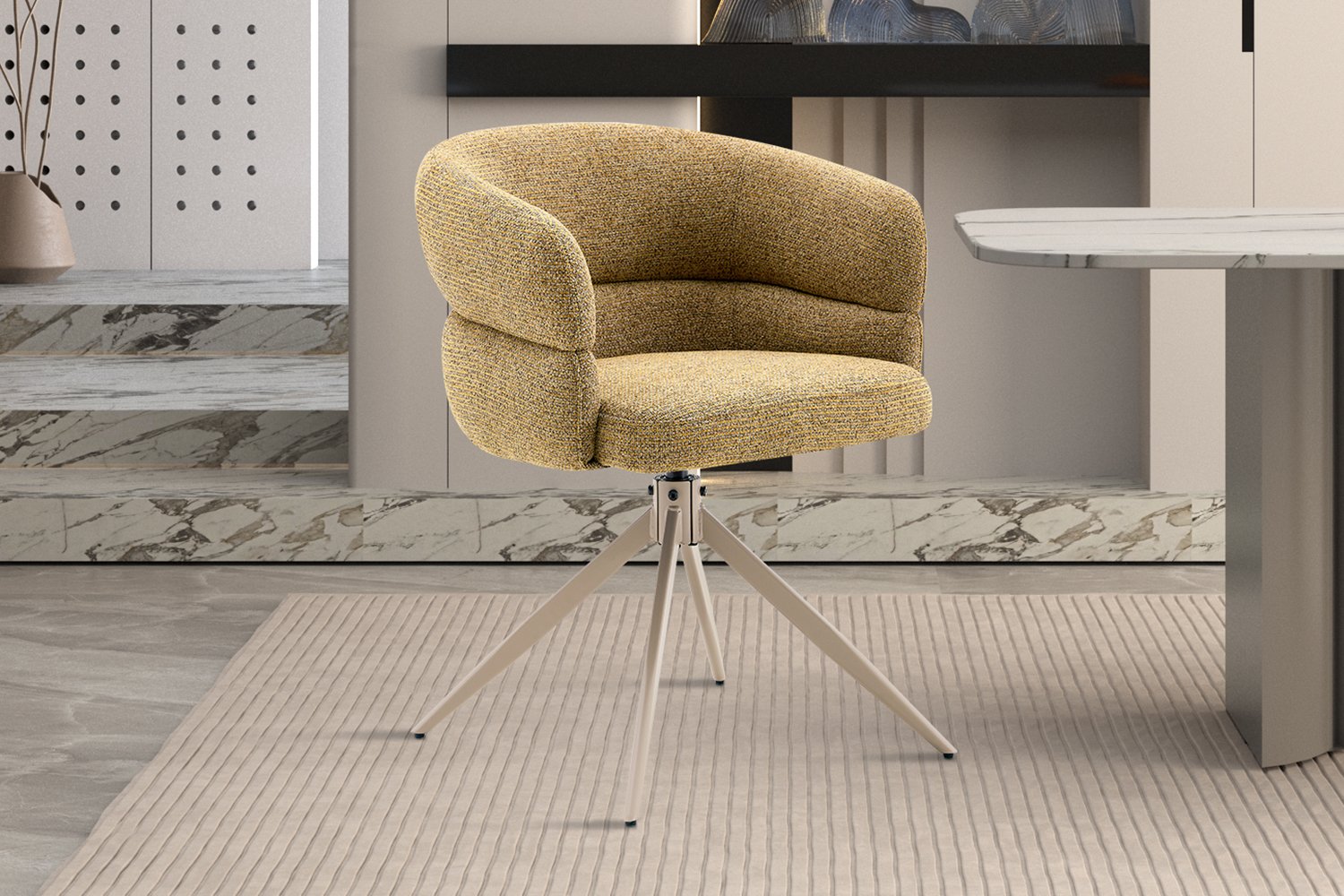 Chaise 'Leonie' Pivotante en tissu jaune - Pied Beige
