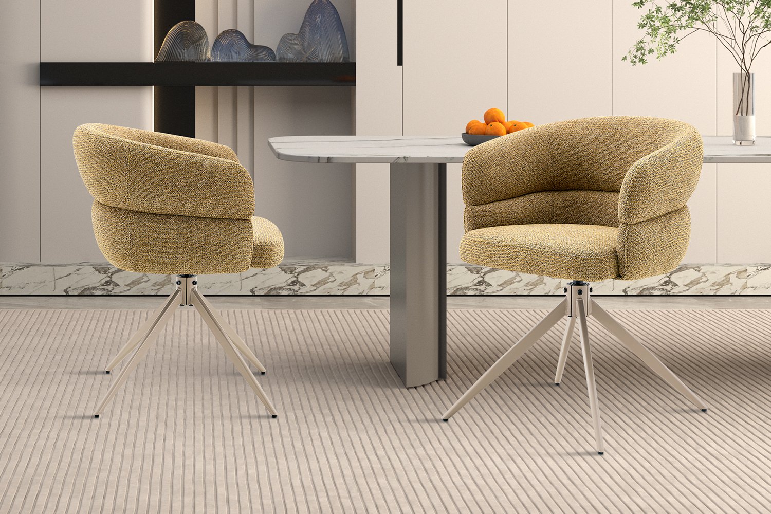 Chaise 'Leonie' Pivotante en tissu jaune - Pied Beige - Image 2