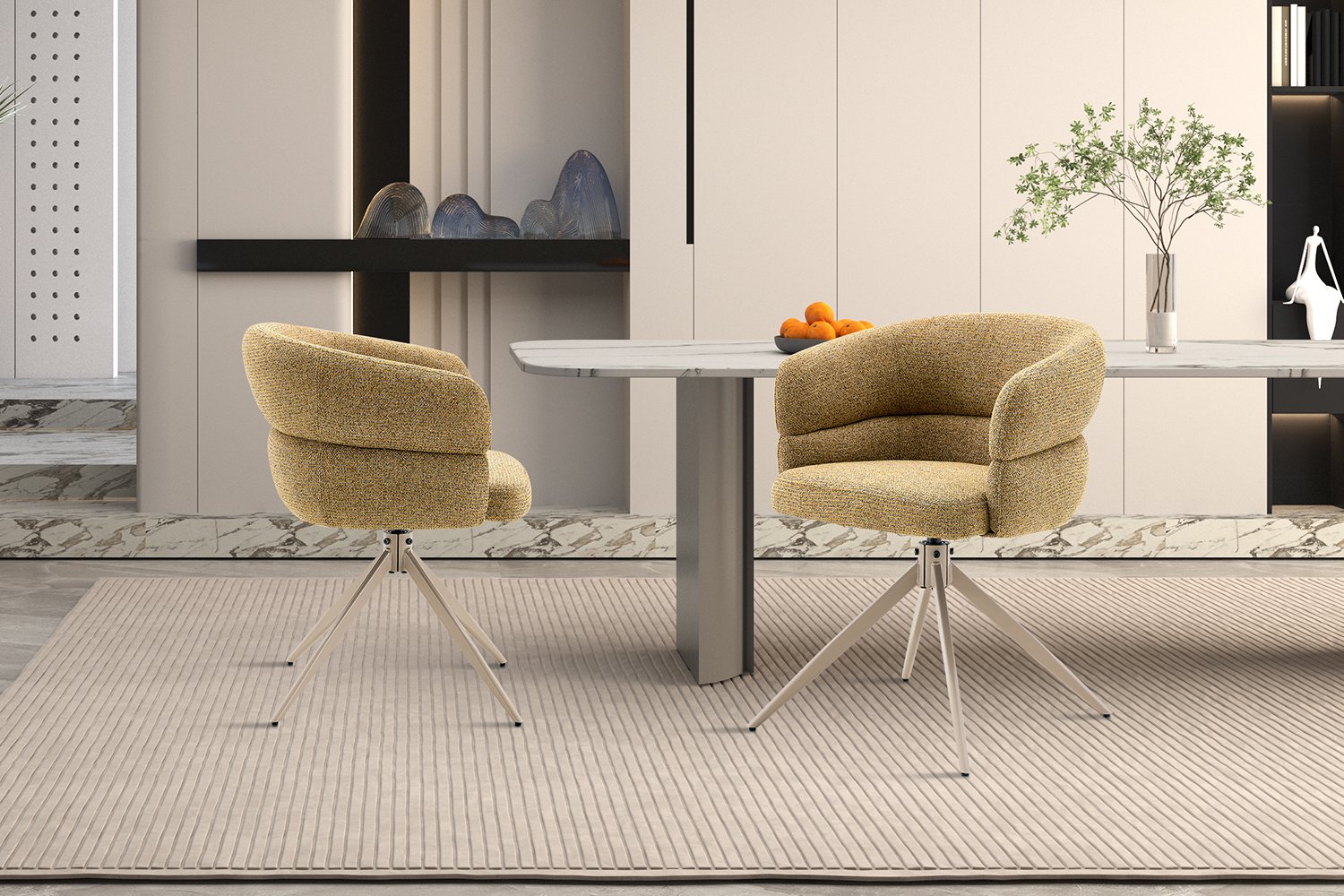 Chaise 'Leonie' Pivotante en tissu jaune - Pied Beige - Image 3