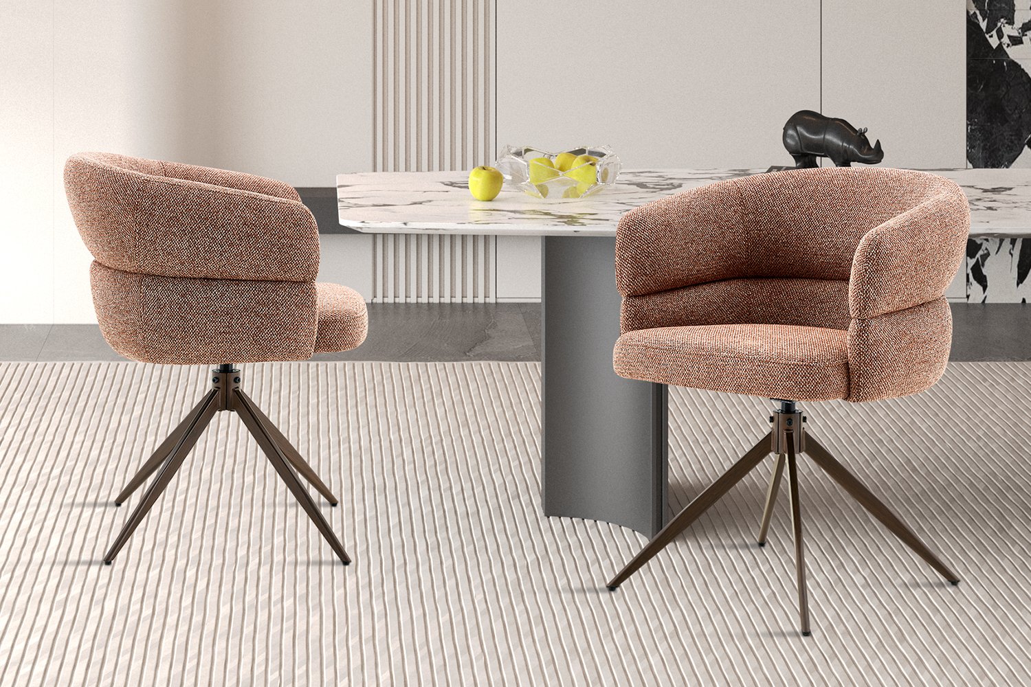 Chaise 'Leonie' Pivotante en tissu rouille - Pied Noyer - Image 2