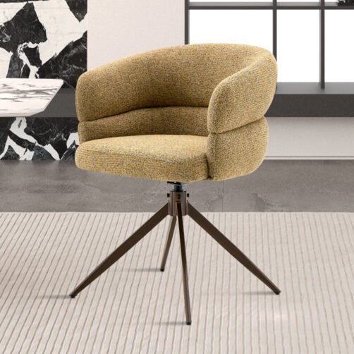 Chaise 'Leonie' Pivotante en tissu jaune - Pied Noyer