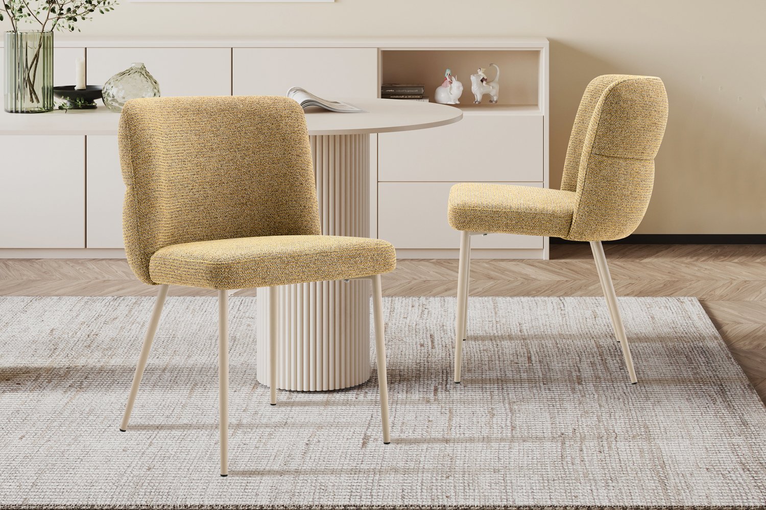 Chaise 'Alix' Tissu Jaune - Pied Beige - Image 2