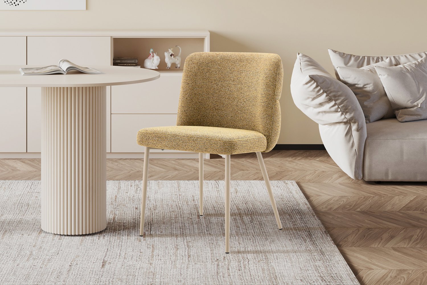 Chaise 'Alix' Tissu Jaune - Pied Beige