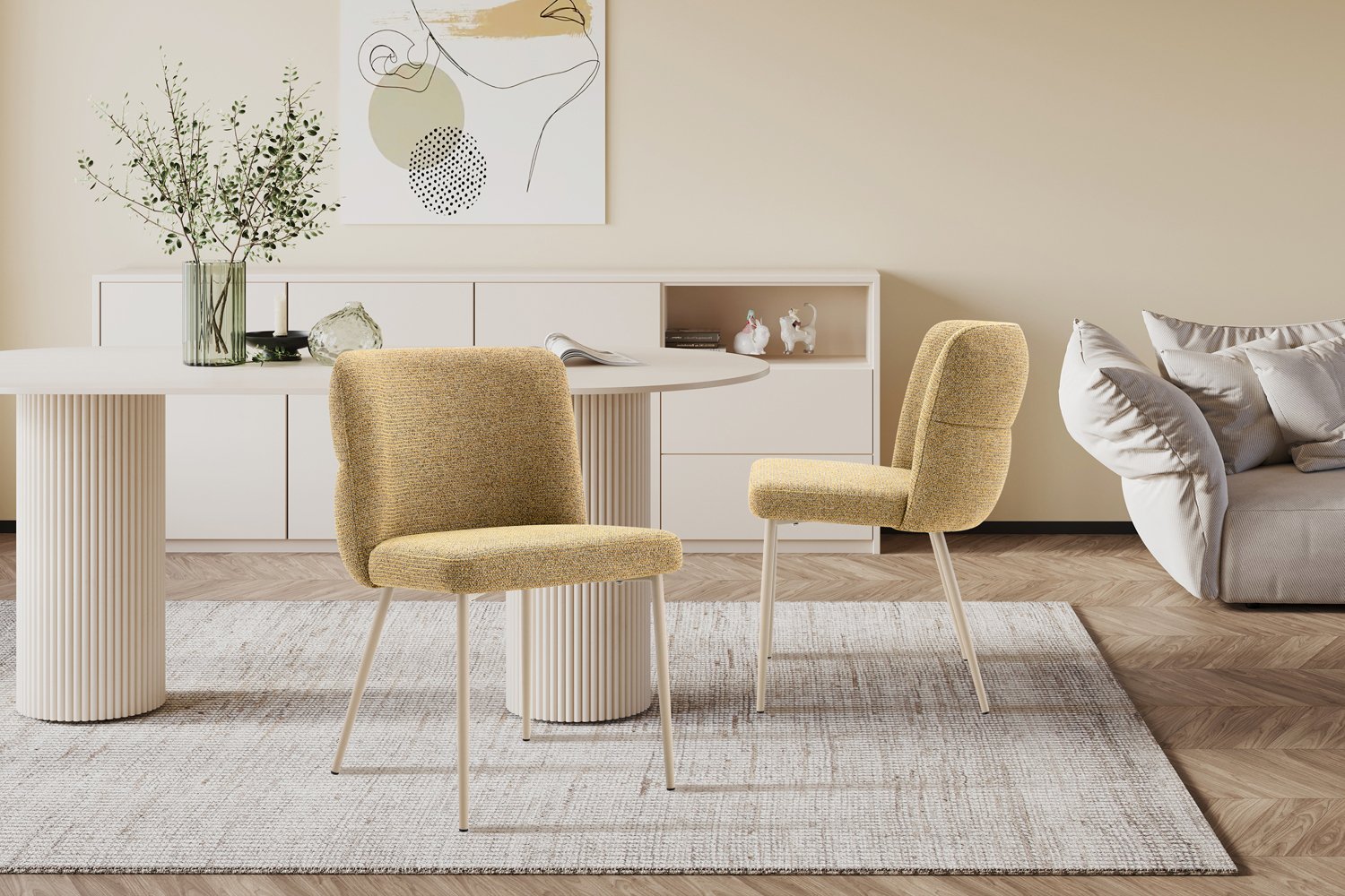 Chaise 'Alix' Tissu Jaune - Pied Beige - Image 3